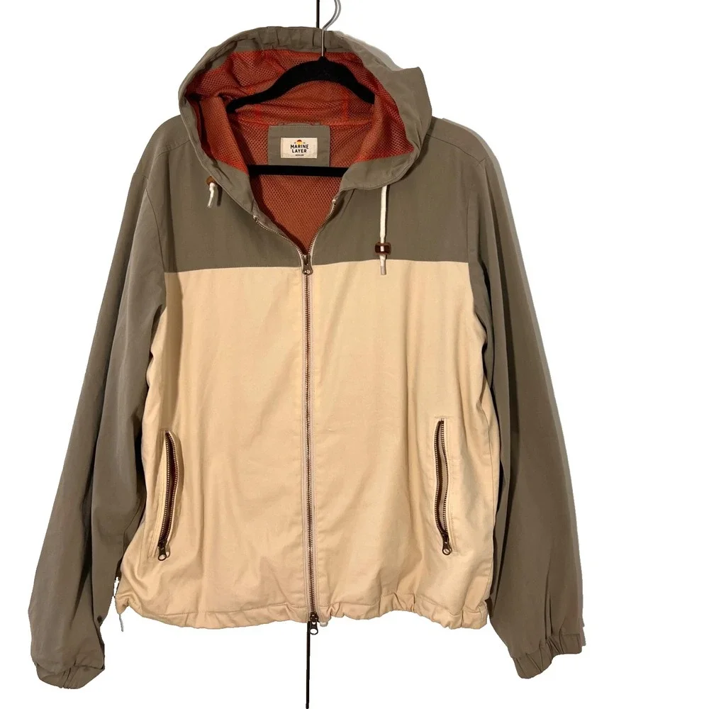 Marine Layer Dawson Stretch Twill Hooded Windbreaker Jacket Mens M Full Zip